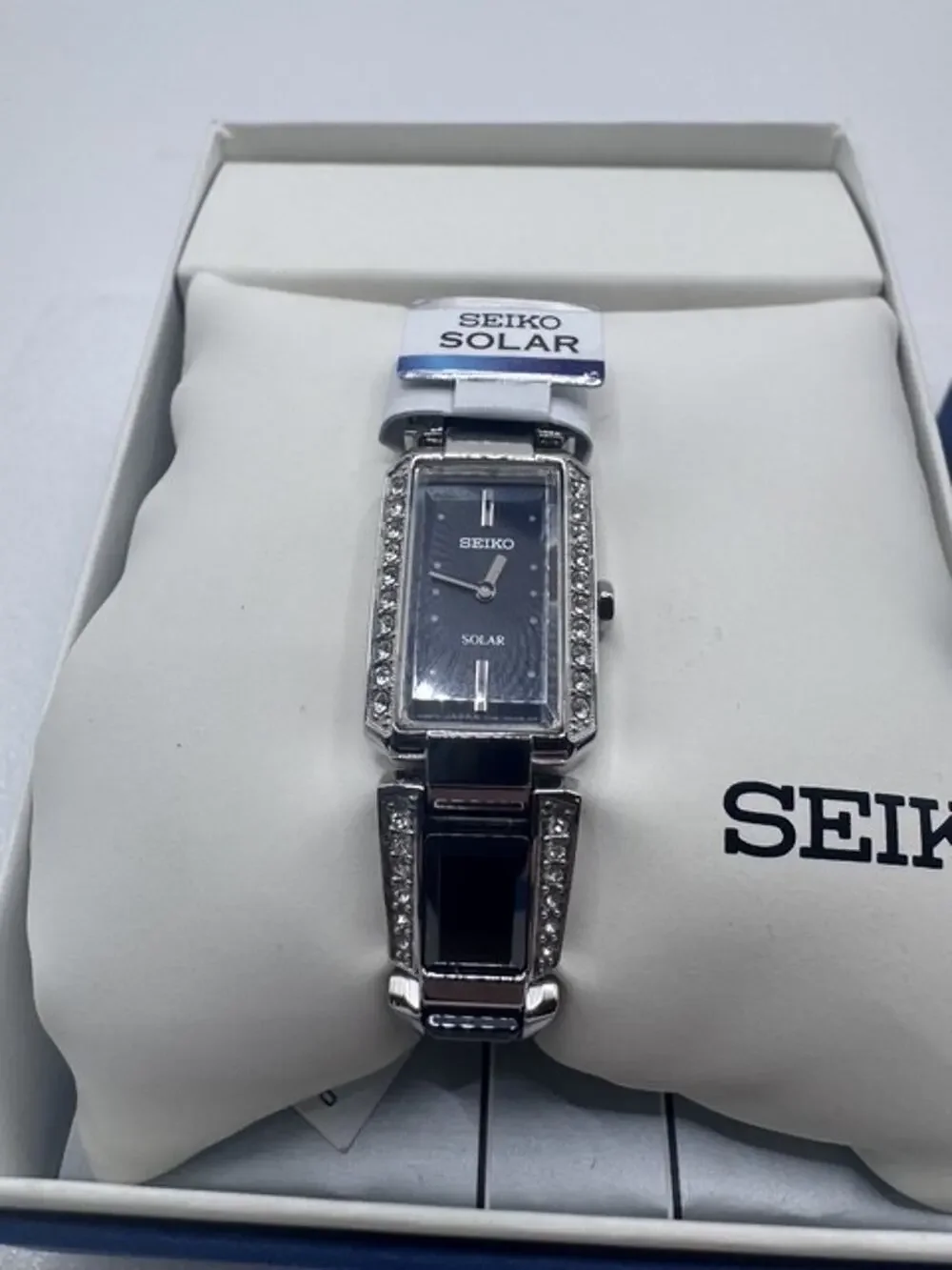 RARE SEIKO WOMEN’S SOLAR SWAROVSKI CRYSTALS BLACK DIAL WATCH SUP171